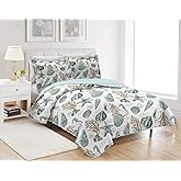 3 Pieces Beach Shell Bedspread Queen Size Ocean Theme Seashell Conch Summer Quilt Lightweight Thin Reversible Conch Shell Hippocampus Starfish Coral Printed Coverlet Set Coastal Bedding-Blue White
