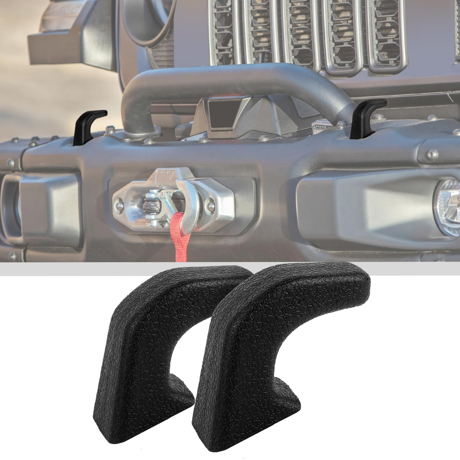 Photo 1 of JWWY Bumper Tow Hook Covers Tow Trailer Hitch Receiver Cover Towing Hitch Rubber Sleeve Protector Cover Trim Fit for 2007-2025+Jeep Wrangler JL Gladiator JT 4XE JK Exterior Accessories 2pcs Balck