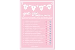 Party Hearty Baby Shower Games for Girl, 50 pcs Pink Mommy or Daddy Guess Who Game, Fun Activity Cards, Ideas