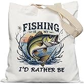 APJYM Fishing Camping Tote Bag, I'D Rather Be Fishing Bag, Fisherman Gifts, Funny Fishing Gifts for Men Dad Grandpa Women，Reusable Grocery Bags Shopping Bags
