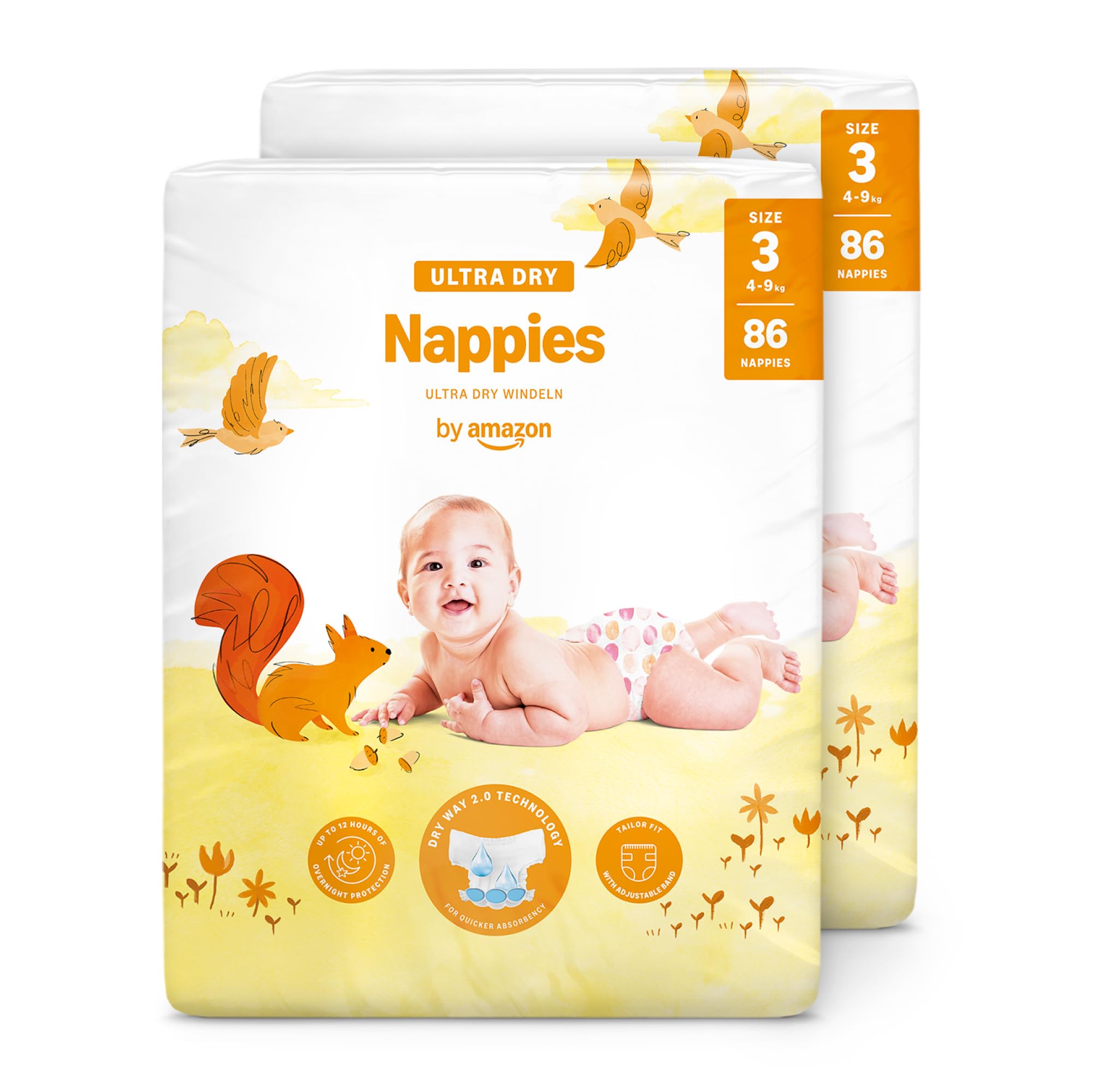 By Amazon Ultra Dry Nappies - Size 3 (4-9 kg) - With Channels- 172 Units (2 Packs x 86) (Previously a Mama Bear Brand, Same Product)