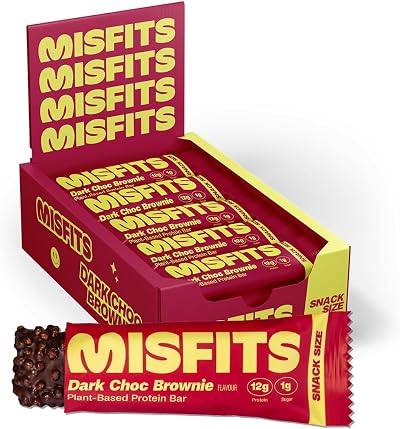Misfits Vegan Protein Bar Dark Chocolate Brownie 12g Protein 1g Sugar 15 Pack