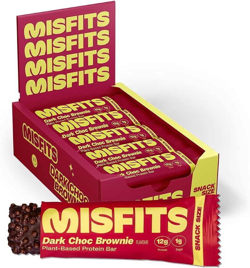 Misfits Vegan Protein Bar Dark Chocolate Brownie 12g Protein 1g Sugar 15 Pack