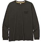 Caterpillar Trademark Banner Long Sleeve Tee Shirts for Men with Center Back Neck Wire Management Loop and Cat Workwear Logo