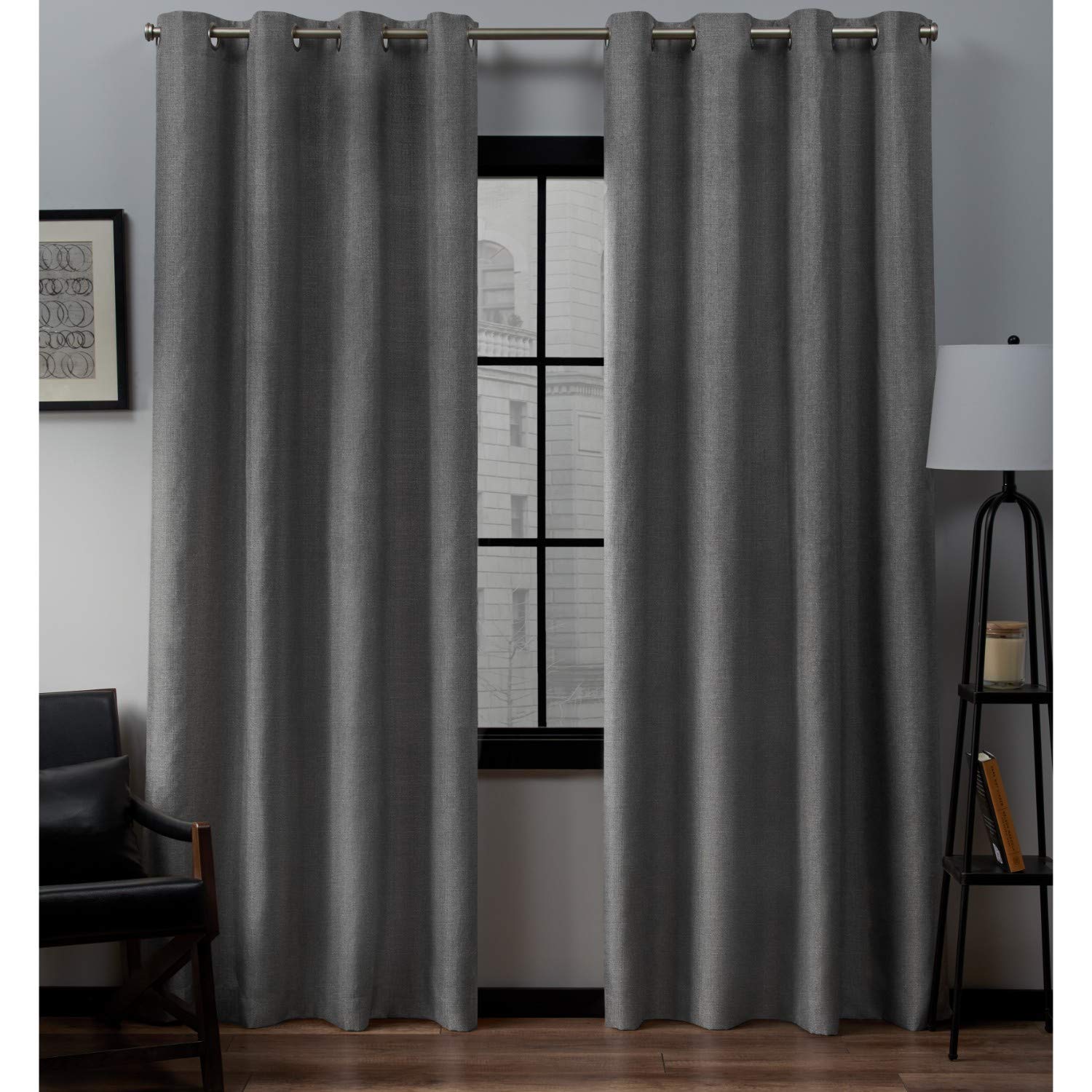 Exclusive Home Loha Linen Grommet Top Curtain Panel Pair, Black Pearl, 52x96, 2 Piece
