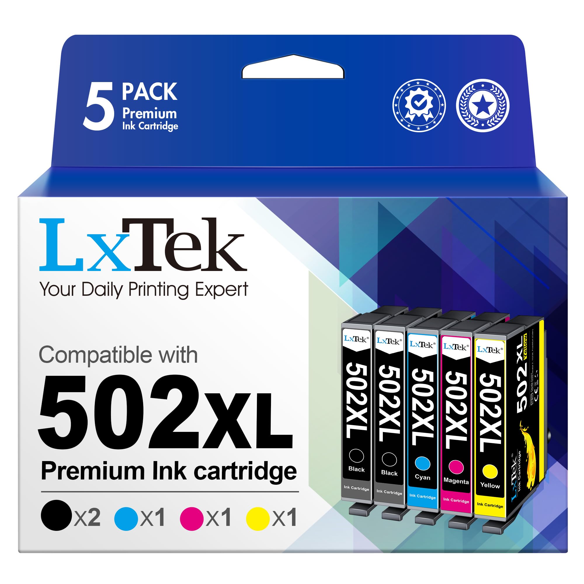 LxTek 502XL Compatible Ink Cartridge Replacement for Epson 502 XL Ink Cartridges for Epson Expression Home XP-5105 XP5100 Workforce WF-2860 WF-2860DWF WF-2865DWF (black cyan magenta yellow,5-Pack)