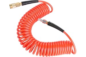 JOROY Polyurethane Air Hose, 1/4-Inch x25 Feet Recoil PU Air Hose with Bend Restrictors Air Compressor Hose with 1/4" Industrial Quick Coupler and Plug