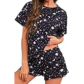 QLVKYW Pajama Set for Women 2 Piece Sleepwear Short Sleeve Tops and Shorts Soft Print Lounge Set