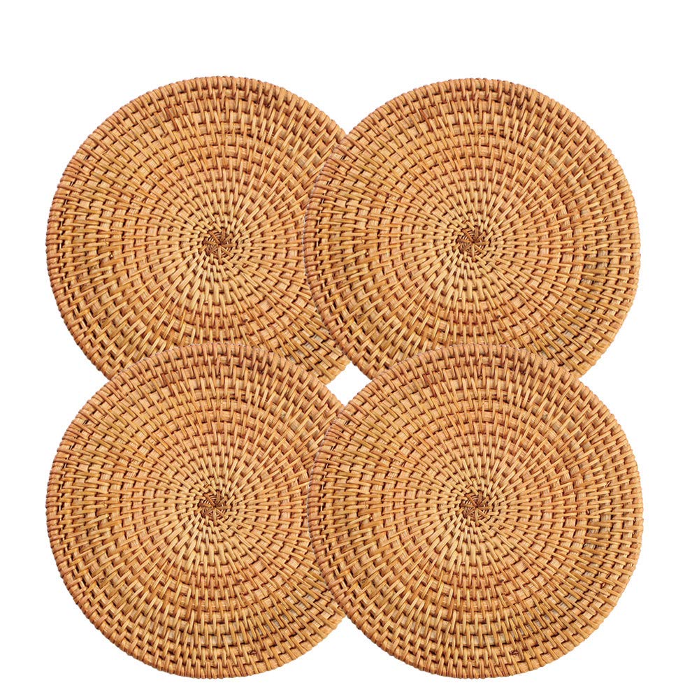 Trivets for Hot Dishes,Pots and Pans,Large 8.66 inch Kitchen Hot Pads for Coutertops,Decorative Woven Wood Place Mats for Dining Table,Set of 4 Heat Resistant Holders,Round Diameter 22CM Natural Gold