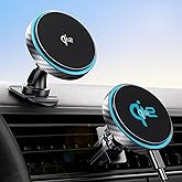 GuMosh for Magsafe Car Mount Charger [Qi2 Certified-15W], 360° Rotatation [Dash & Vent] Wireless Car Mount Charger Fits for iPhone 16 15 14 13 12 Series, for Magnetic iPhone Car Accessories, Gray