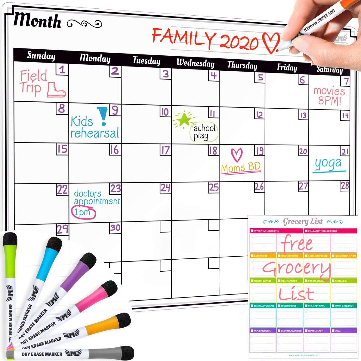 Dry Erase Monthly Calendar Set Large Magnetic White Board Horizontal 