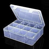 Large Clear Organizer Box,12 Grids Organizer Box with Removable Dividers for Jewelry,Bead Storage,Plastic Compartment Contain