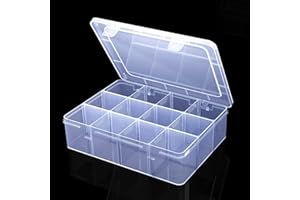 Large Clear Organizer Box,12 Grids Organizer Box with Removable Dividers for Jewelry,Bead Storage,Plastic Compartment Contain