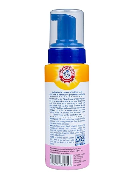 ARM & HAMMER FOR PETS ODOR CONTROL PET NO-RINSE FOAM WITH BAKING SODA, KIWI BLOSSOM SCENT, 8OZ; BEST ODOR ELIMINATING FOAM FOR DOGS AND PUPPIES; ARM AND HAMMER BAKING SODA WATERLESS DOG DEODORIZER