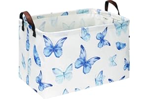 NTAOHAMPER Rectangular Blue Butterfly Storage Basket,Collapsible Gift Basket with Handles,Kids Toys/Books Box,Room Decor(Blue Butterfly)