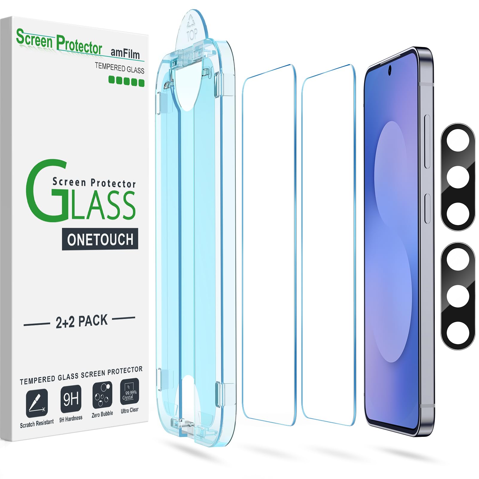 Photo 1 of amFilm Auto-Alignment OneTouch for Samsung Galaxy S25 FE 6.7'' Screen Protector + Camera Lens Protector,Tempered Glass, 30 seconds Installation, Bubble Free, Case Friendly, Anti-Scratch [2+2 Pack]