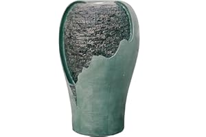 XBrand 25" Inch Tall Modern Round Broken Egg Shell Jar Waterfall Fountain with LED Lights and Auto Shut Off Pump, Home and Garden Décor, Patio, Deck, Backyard, Indoor/Outdoor Décor, Turquoise