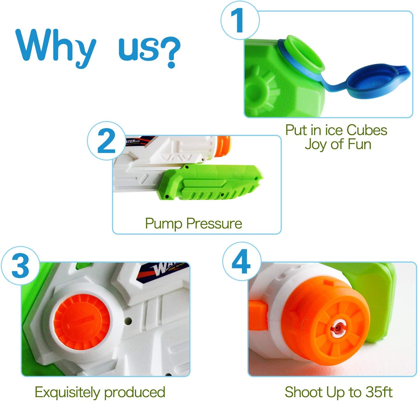 ToyerBee Water Gun, 2 Pack Squirt Guns for Kids, 1200CC High Capacity& 35 Feet Long Shooting Range Water Blasters, Water Toys for Kids& Adult: Toys & Games