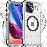 2024 Upgrade for iPhone 15 Case Waterproof,[Compatible With MagSafe][Built-in Screen&Camera Protector][Full Body Dropproof][IP68 Underwater][Clear Sound]Shockproof Phone Case 6.1"Black/Clear
