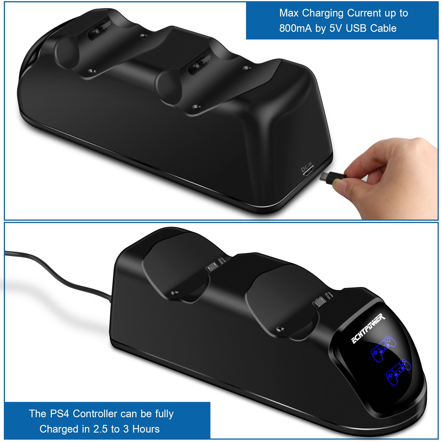 Ps4 Pro Controller Dual Charger With Charging Status Display Screen For Playstation 4 Dualshock 4 Ps4 Slim Echtpower Ps4 Controller Charger Ps4 Charging Dock Chargers
