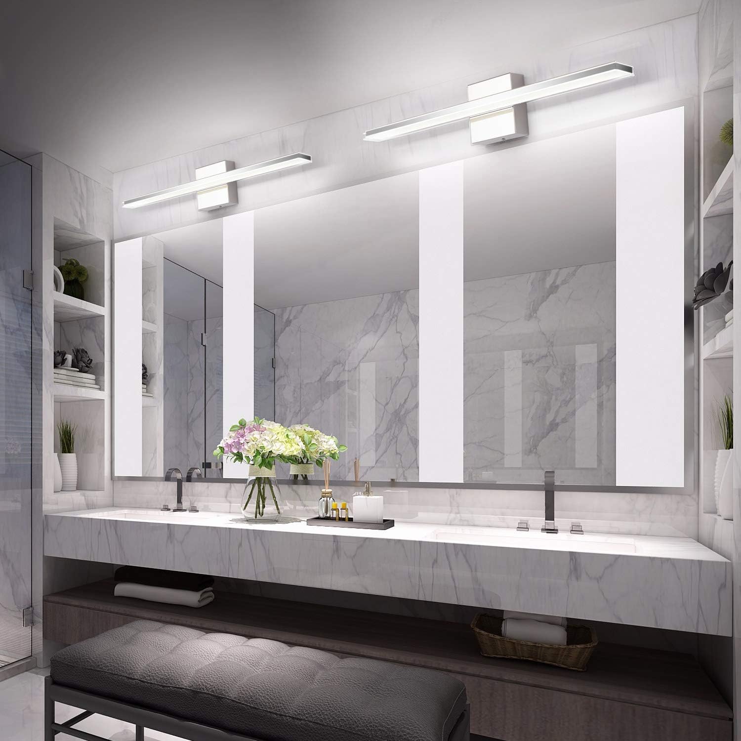 LED Vanity Lights, BRIVOLART 24 Inch 14W Cool White 6000K LED Bathroom Bedroom Vanity Light Fixtures Modern Chrome Bathroom Vanity Lights for Mirror - - 