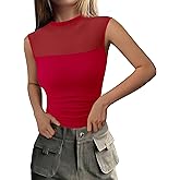 PRETTYGARDEN Women's Summer Sheer Mesh Tank Tops 2025 Trendy Casual Sleeveless Mock Neck Ruched Slim Fitted Going Out Shirts