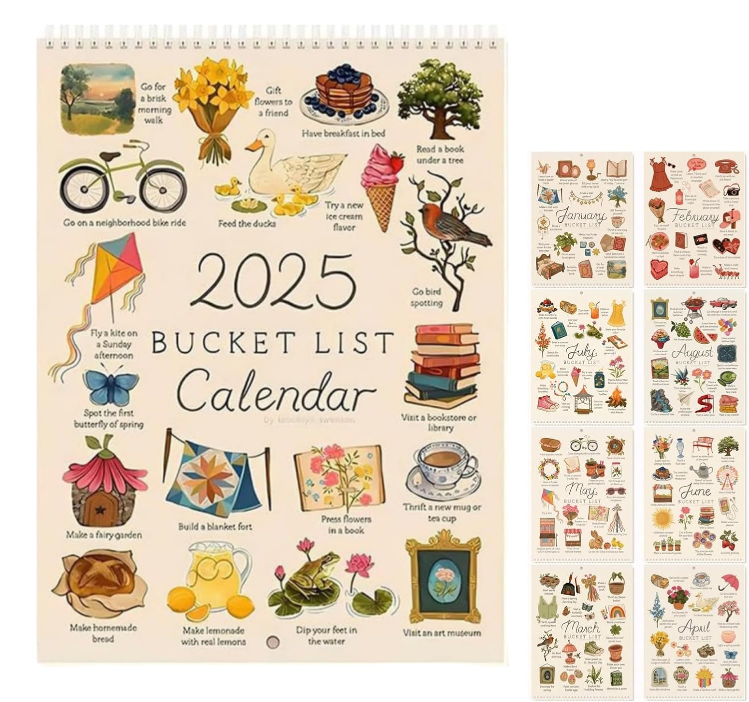 Bucket List Calendar 2025, The Bucket List Monthly Wall Planner 2025 Calendars Creative Buckets Family Calendar Month for Home Office Cooling Pressure Relief (A)
