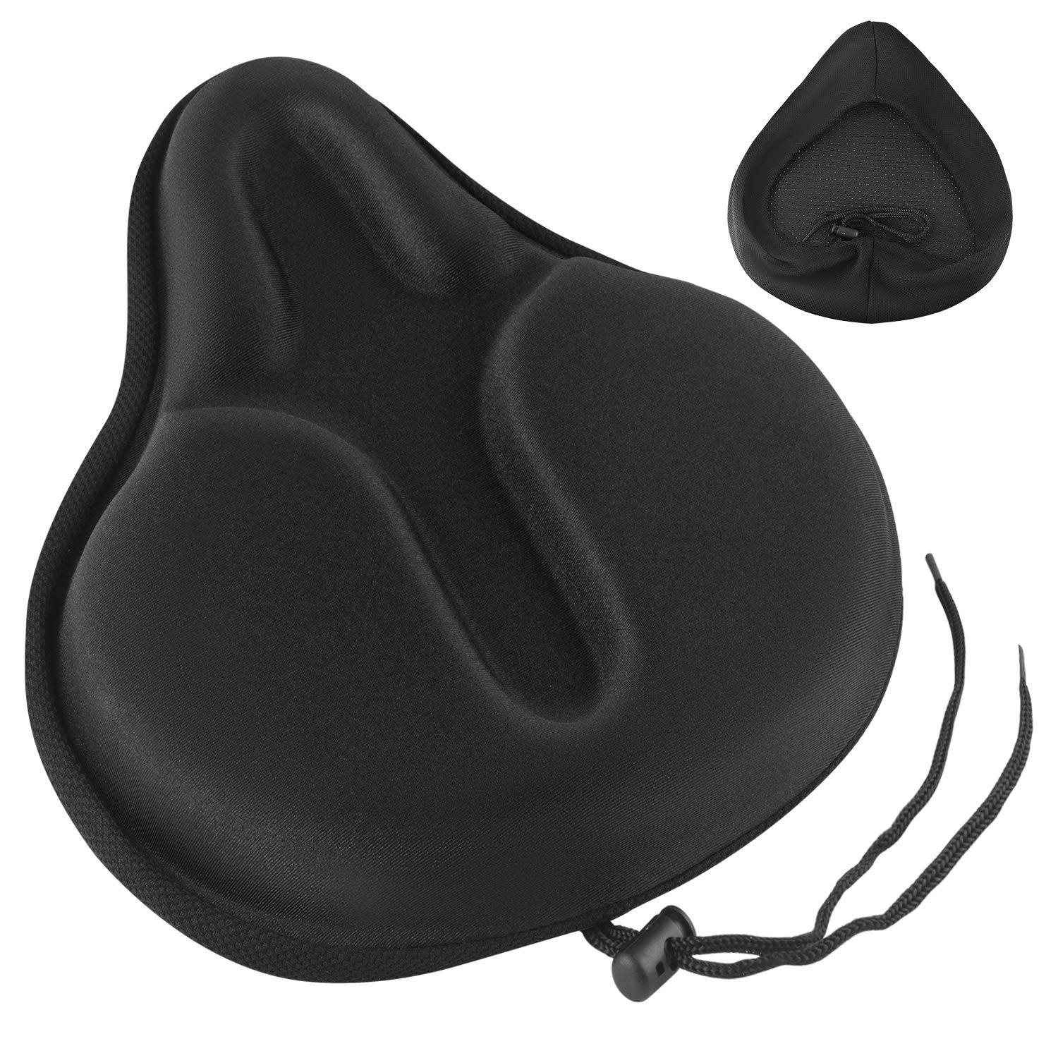 MSDADA Large Gel Bike Seat Cover, Soft Padded Cushion for Men & Women, Comfortable Bike Accessories Gel Seat Cover for Outdoor Indoor Cycling(Black)