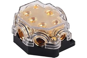 AUTOUTLET Car Power Distributor Block 5 Way 0/2/4 Gauge in 2/4/8 Gauge Out Power Distribution Block for Car Auto Audio Amplif