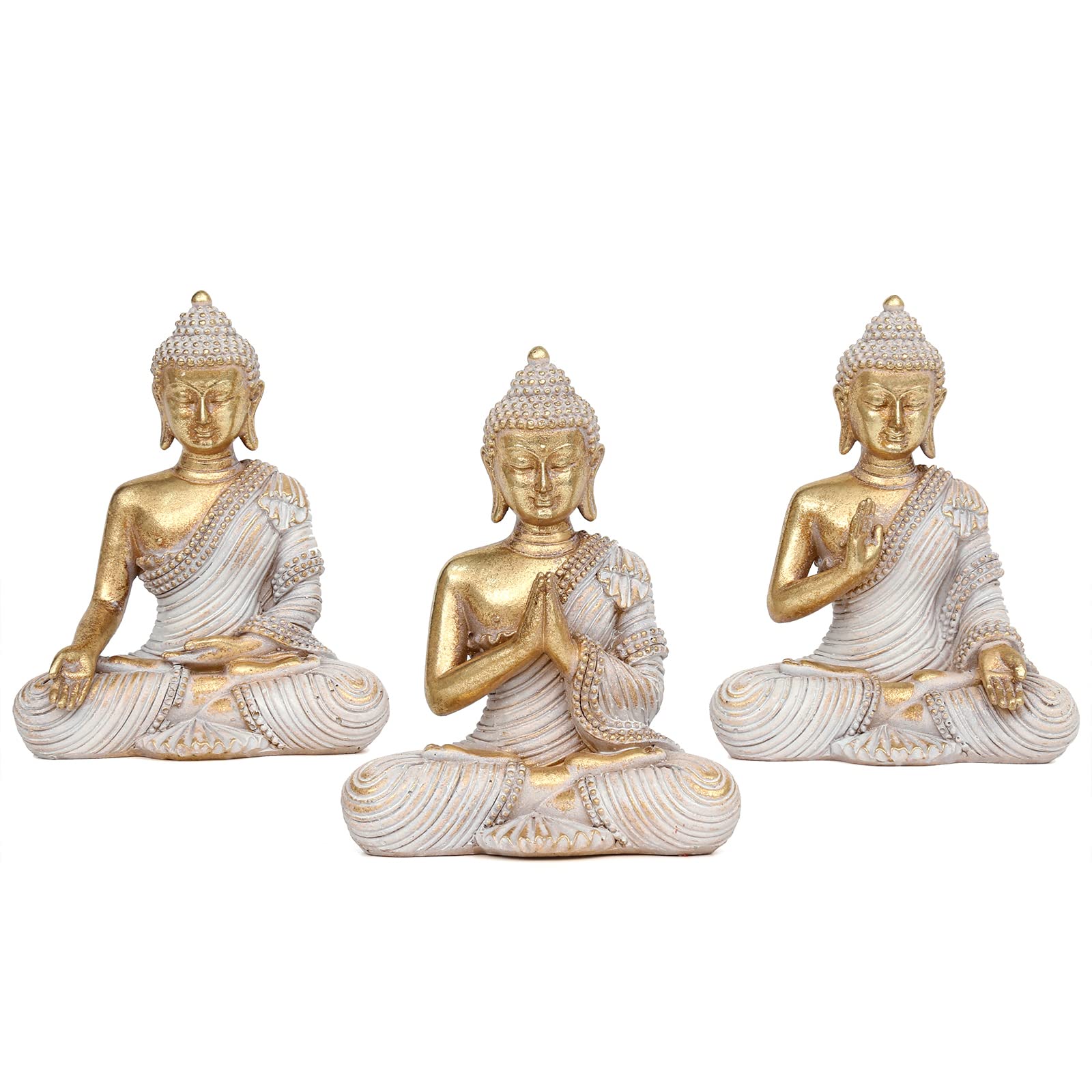 Photo 1 of Buddha Statue for Home Decor Gold 4.3'' Set of 3-Small Buddha Statues for Zen Decor-Table Desk Spiritual Decor-Buddha Decor for Living Room-Indoor Buddha Gift for Relaxation, Meditation or Shrine