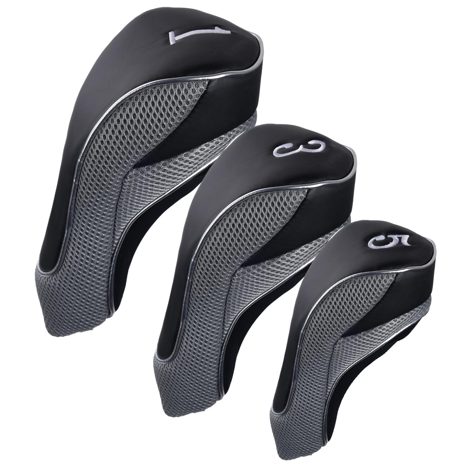 Andux Golf Club 460cc Driver Fairway Wood Head Covers with Hook & Loop Set of 3 (Black/Grey)
