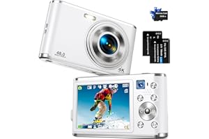 YOODEE Digital Camera FHD 4K 48MP Vlogging Camera with Autofocus Dual Camera 16X Digital Zoom with 32GB Card Small Digital Cameras for Pictures Portable Compact Travel Camera for Kids Boys Girls Teens,White
