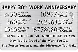 Alotozo 30 Year Work Anniversary Wallet Card - 30 Years of Service Card for Men & Women - Happy 30th Work Anniversary Appreci