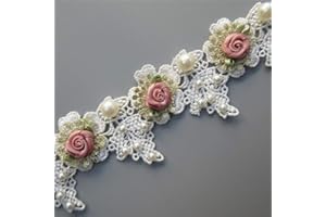 MILCRAFT 1 Yard Vintage Gold Pearl Rose Flowers Embroidered Lace Trim Fabric Floral Appliques Lace Ribbon Bridal Ornaments Handmade DIY Sewing Supplies Craft for Costume Hat Decoration 1.96" Wide