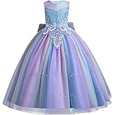 IDOPIP Sequin Flower Girl Dress for Kids Wedding Bridesmaid Pageant Party Formal Long Gown Princess Communion Tulle Dresses