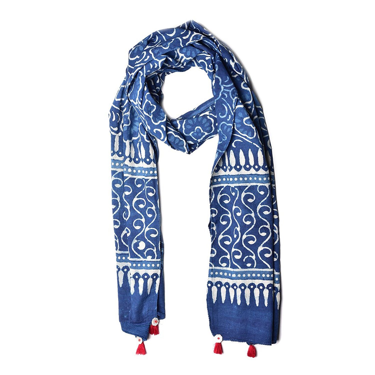 uravi pure cotton indigo hand block printed stole