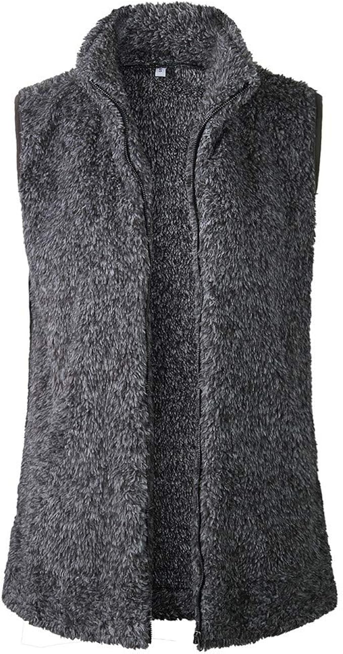 Women Faux Fleece Gilet for Winter, BOIYI Warm Padded Fur Waistcoat