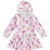 Socutebabe Toddler Girl Swimsuit Cover Up Kids Beach Dress Bow Print Long Sleeve Hooded Bathing Suit Towel Coverup Swimwear