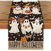 Artoid Mode 210 GSM Halloween Table Runner Home Party Decor 13x72 Inch | Ghost Jack-O'-Lantern Black Cat, Seasonal Kitchen Dining Table Decoration