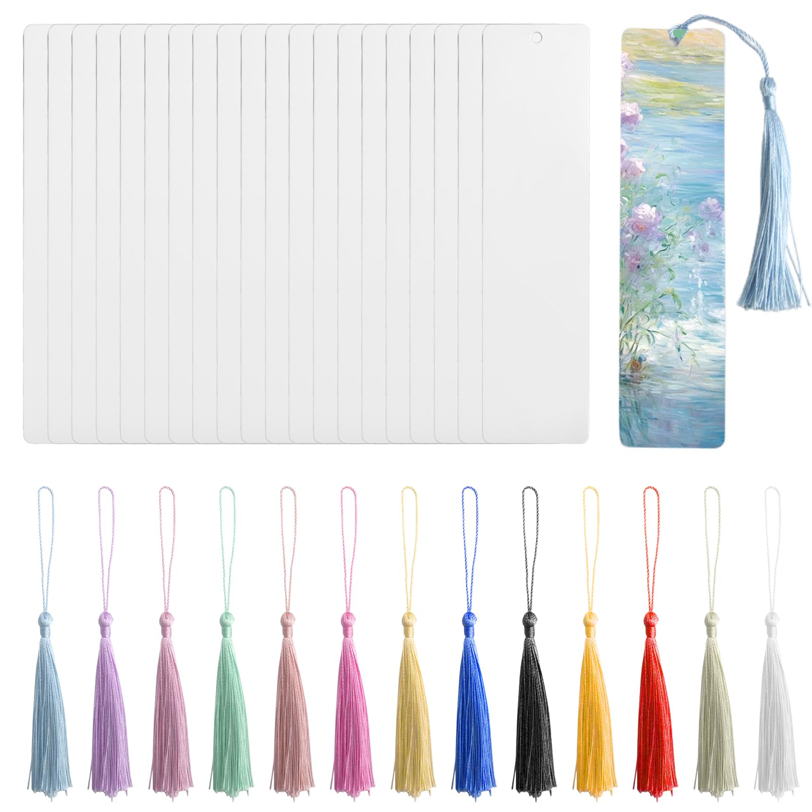 30Pcs Aluminum Sublimation Blank Bookmarks with Colorful Tassels,Heat Transfer Printing DIY Bookmarks,Single-Sided Blank Bookmark,Cardstock Bookmark with Hole for Personalized Gift Tags Crafts