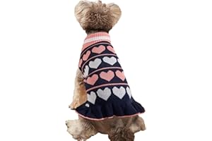 Jecikelon Pet Dog Long Sweaters Dress Knitwear Turtleneck Pullover Warm Winter Puppy Sweater Long Dresses (Navy Heart, Large)