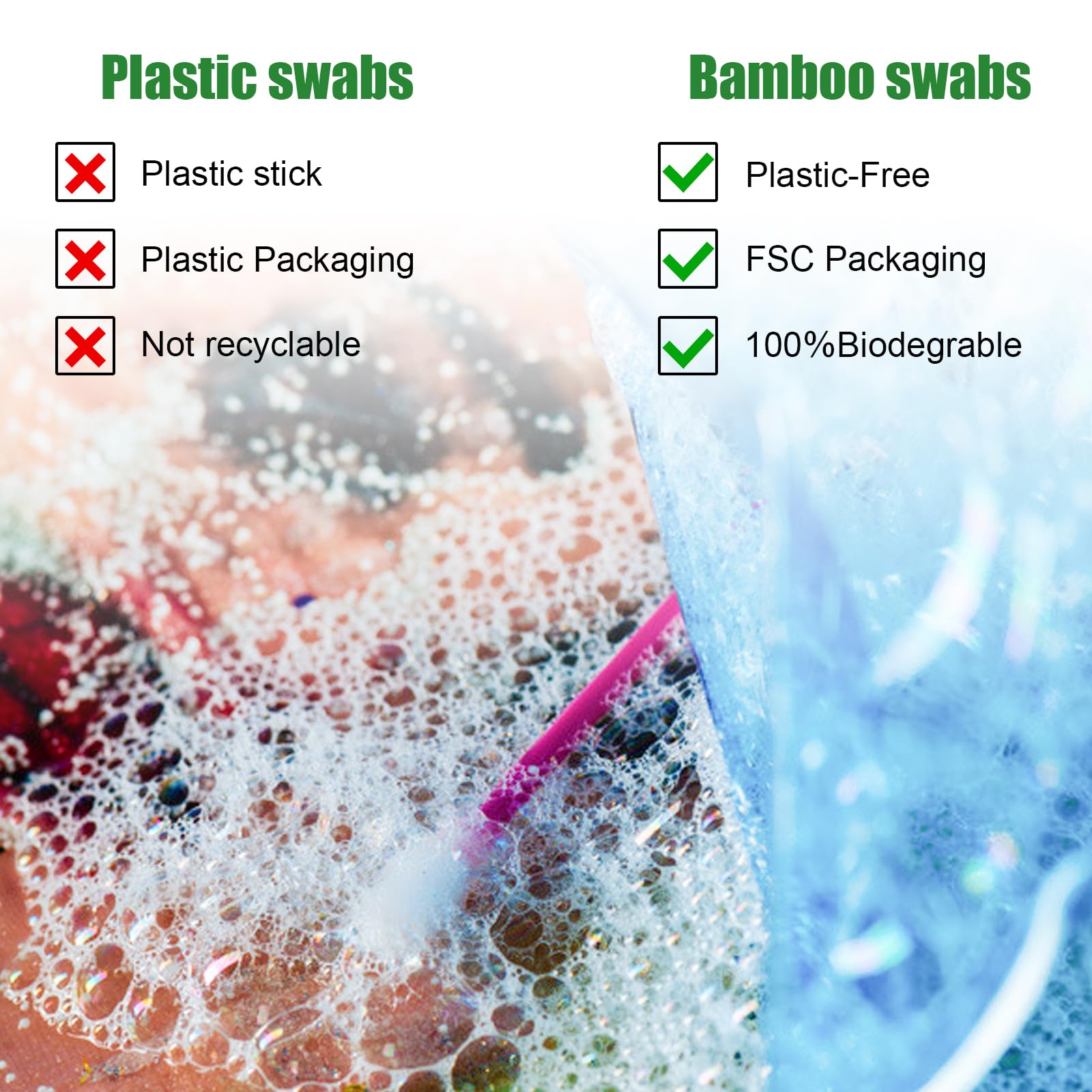 FOVURTE Bamboo Cotton Swabs 1000 Count - Natural Cotton Swab with Round Head Tips, Double Tipped Ear Sticks, Wooden Cotton Buds for Cleaning Travel Makeup