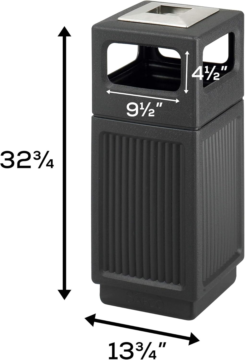 Safco Products Canmeleon Outdoor/Indoor Recessed Panel Trash Can with Ash Urn 9474BL, Black, Decorative Fluted Panels, Stainless Steel Ashtray, 15 Gallon Capacity: Office Products
