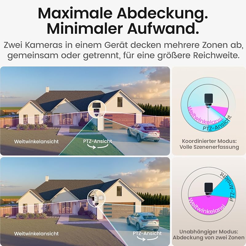 T2 Pro 3K Überwachungskamera Aussen, 4er-Kit Cam, 360° PTZ & KI