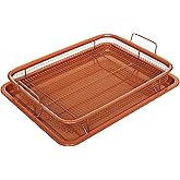 Non-Stick Baking Tray with Grill Crispy Basket Copper Crisper Air Fryer Pan