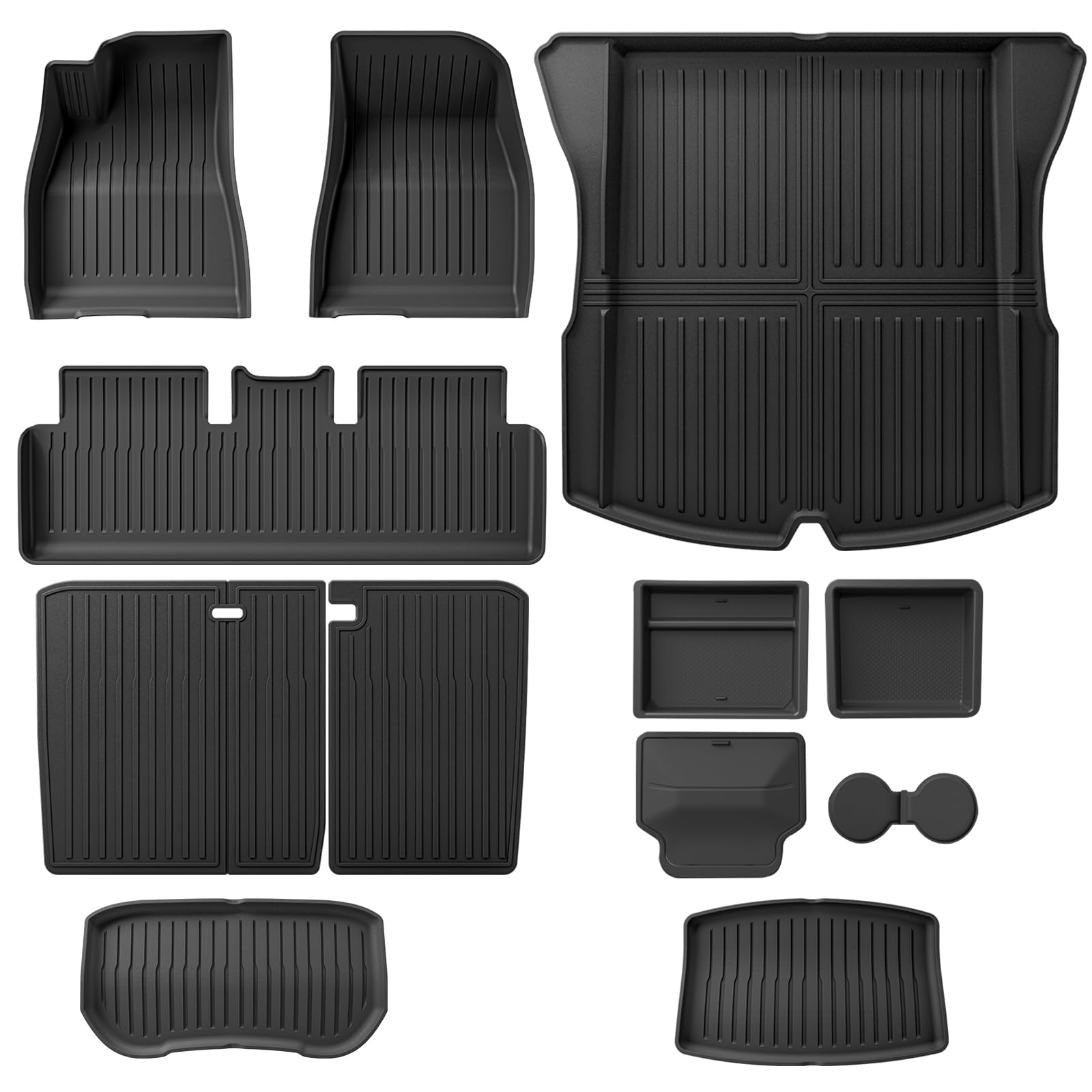 Weize Tesla Model 3 Highland 2025 2024 Accessories 12 PCS Full Set - All Weather Floor Mats & Center Console Organizer Combo | 8PCS Floor Liners + 4 PCS Double Layer Console Organizer Image