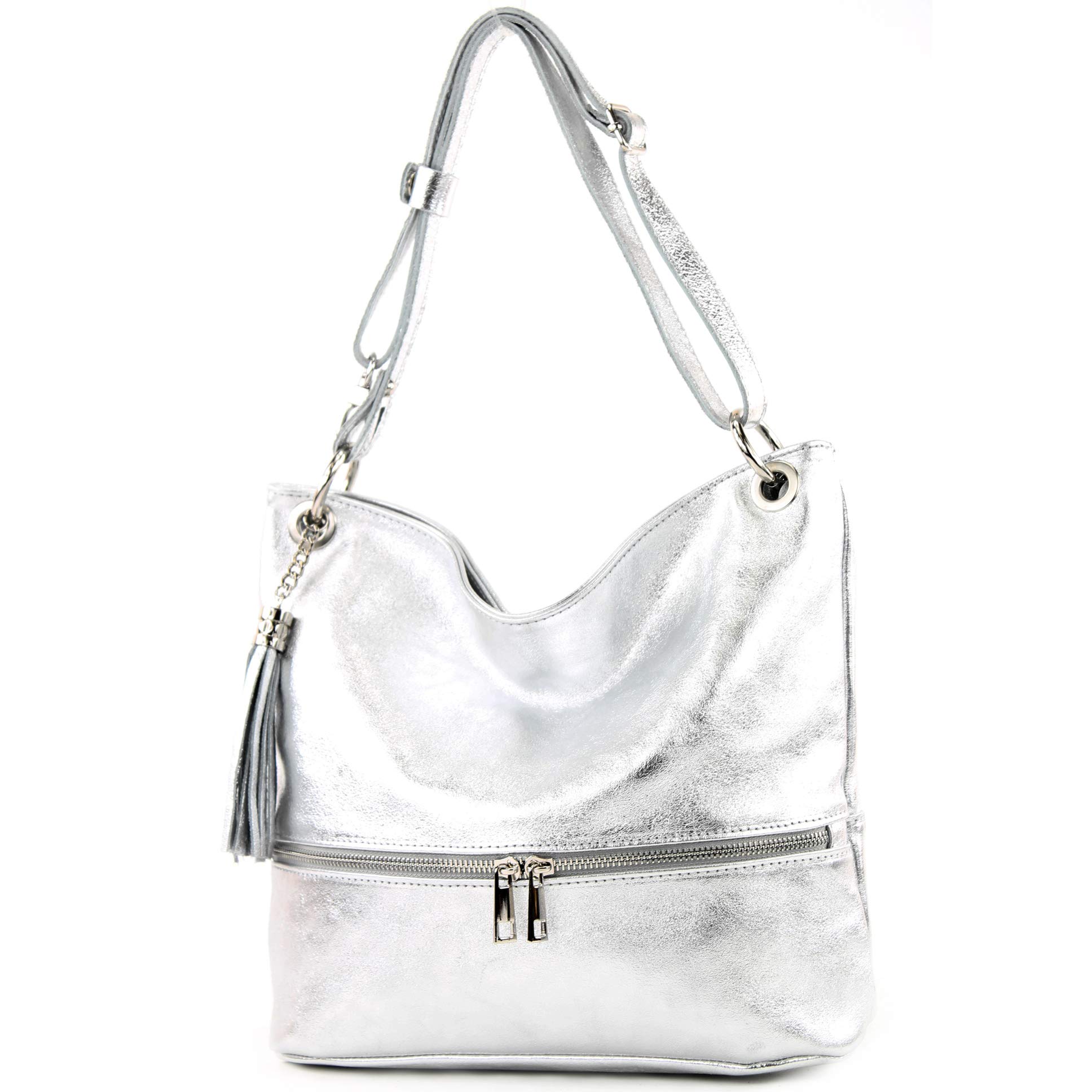 modamoda de - T143 - ital. leather shoulder bag, color: silver