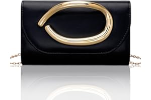 Larcenciel Leather Clutch Purse for Women w/ 3D Gold Acrylic Handle & Removable Chain Strap, Vintage Evening Clutch Bag