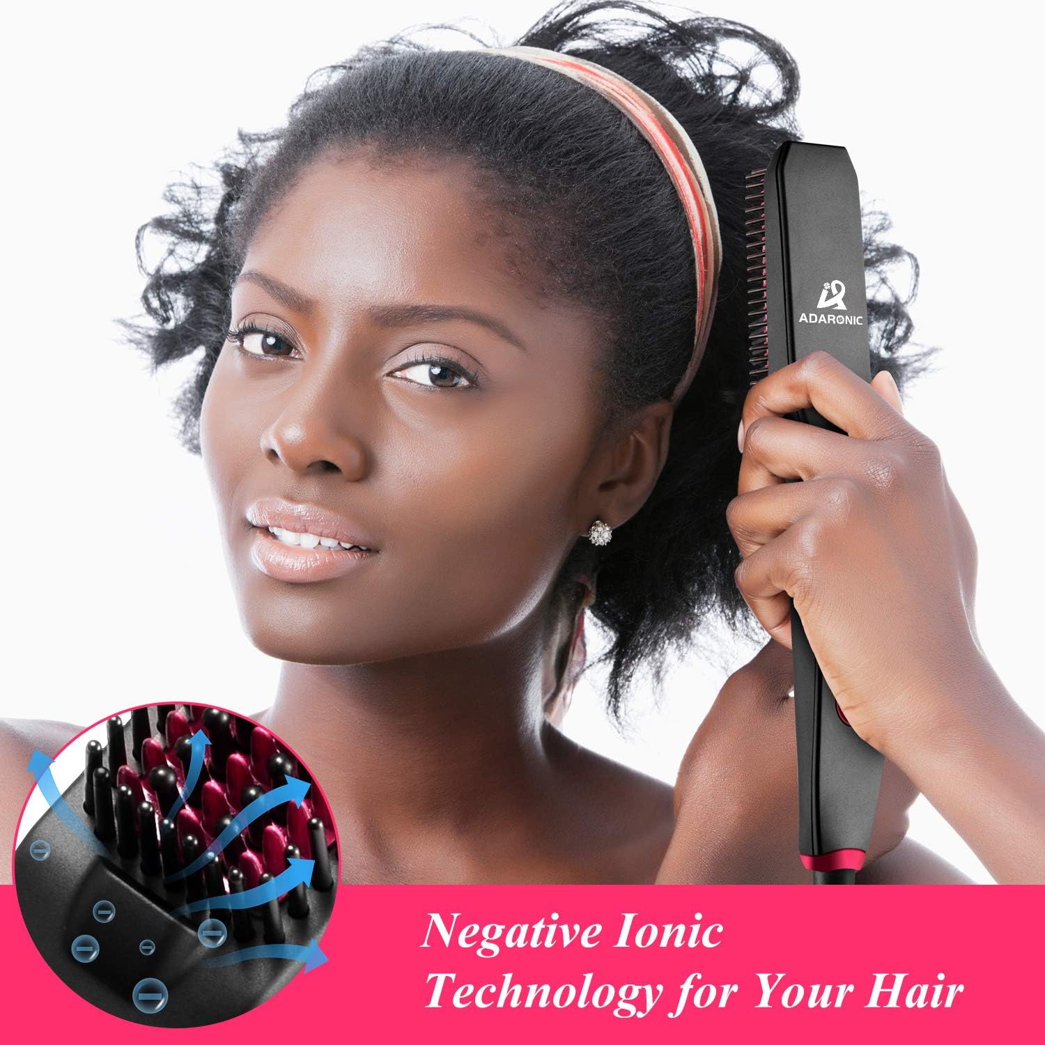 Adaronic EDC - Ionic Hair Straightener Brush for Women - Professional Straightening Tool Heated Comb with Anti-Scald 6 Adjustable Temperatures - for Home and Travel: Health & Personal Care
