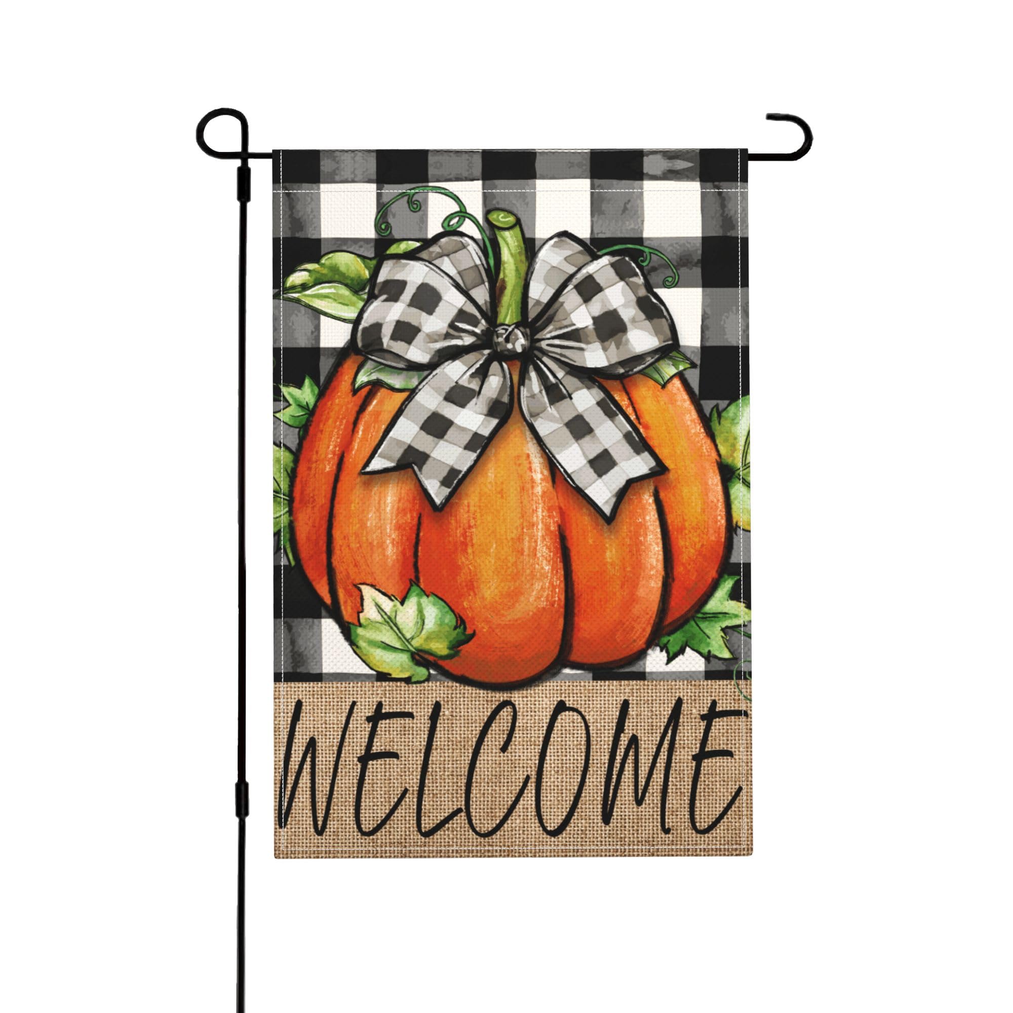 Photo 1 of ******2 pack****Fall Pumpkin Welcome Garden Flag 12x18 Inch Double Sided Buffalo Plaid Autumn Decor Thanksgiving Holiday Yard Flags Outdoor Decorations (Buffalo Plaid Pumpkin)